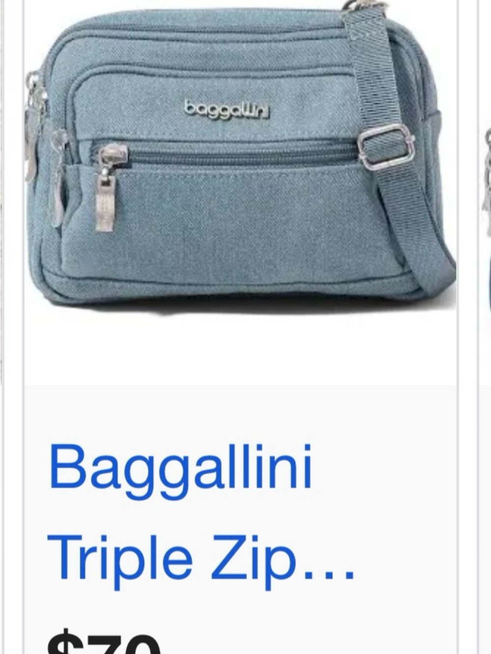Baggallini Small Triple-Zip Messenger Bag in Light Blue